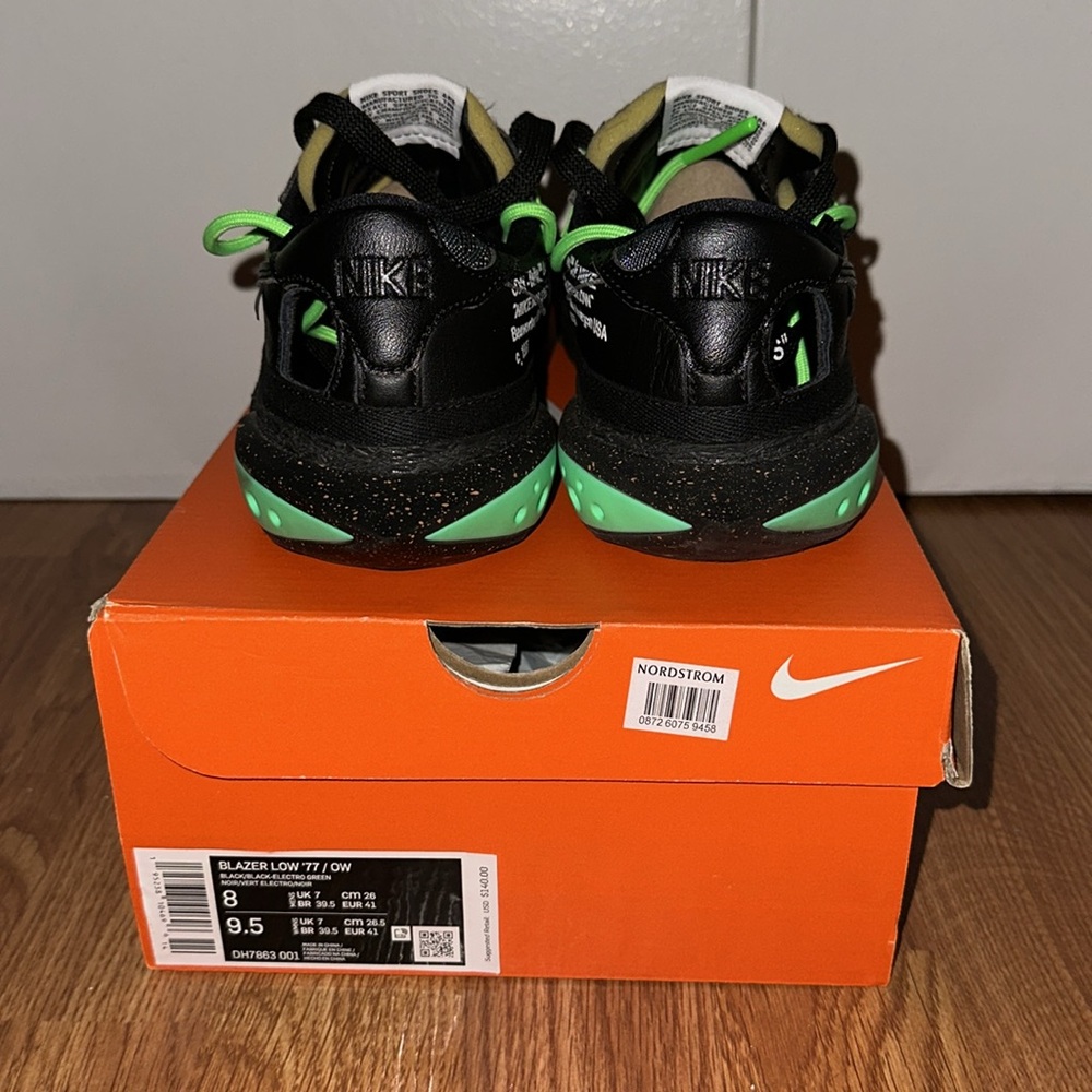Nike Blazer Low Off-White Black Electro Green - size 8 - Picture 6 of 8